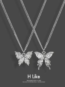 Butterfly Titanium Steel Sweater Chain Retro Snake Bone Necklace Womens Hip Hop Trendy Jewelry Original Design Alloy Pendant