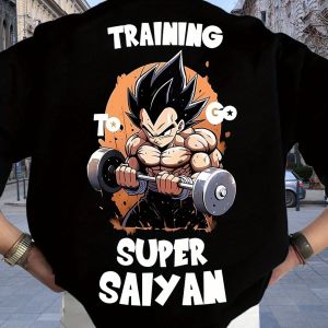 Bandai | "Training To Go Super Saiyan" Dragon Ball Z Vegeta Oversized T-Shirt Men Anime Gym Weightlifting Graphic Tee Streetwear
