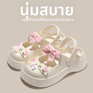 รองเท้าแตะ Mary Janes สำหรับผู้หญิงในช่วงฤดูร้อน EVA พื้นหนา ทรงหัวใจ น่ารัก รองเท้าแตะส้นแบนสำหรับเดินทางไปทำงาน รองเท้าแตะชายหาด