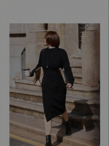 High-grade Ecolo-velvet Skin-friendly Color-block Faux Two-piece Half-high Neck Dress