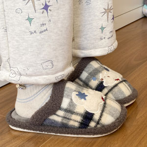 Non-Slip Cotton Slippers Womens Thick Bottom Home Shoes Warm Outdoor Wearable Fleece Lined Roman Style Flat Heel Slippers