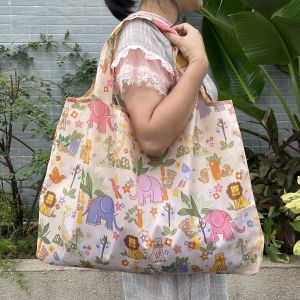 กระเป๋าซิปแบบพับได้ขนาดใหญ่ กระเป๋าช้อปปิ้งแบบพกพาที่ทนทานและเป็นมิตรต่อสิ่งแวดล้อม กระเป๋าผ้าไนลอน ความจุขนาดใหญ่ กระเป๋าถือแบบพกพา