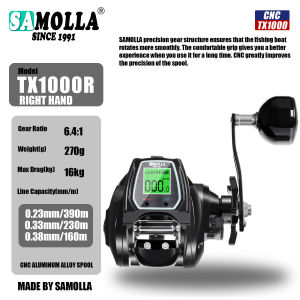 SAMOLLA ขนาดใหญ่ Deep Sea ตกปลาอิเล็กทรอนิกส์ Reel Baitcasting น้ําเค็มกันน้ํา 6.4:1 16KG ลาก Catfishing Trolling ฐานโลหะ