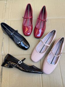 Pháp Vintage Bóng Da Giày Mary Jane Gót Thấp Đầu Vuông Slip-On Nữ Thời Trang Thoải Mái Giày Có Khóa Chi Tiết