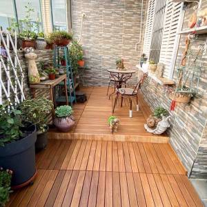 Outdoor Decking Floor Tiles Teak Wood Anti-corrosion Wooden Planks Outdoor Waterproof Self-adhesive Courtyard Terrace Ground