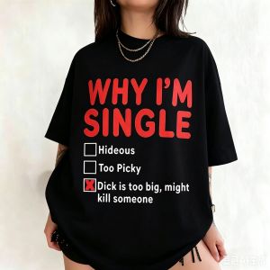 Sanrio | WHY IM SINGLE Fun English Printed T-Shirt Mens and Womens Basketball Funny Letter Heavy Short Sleeve Top Fashion Streetwear
