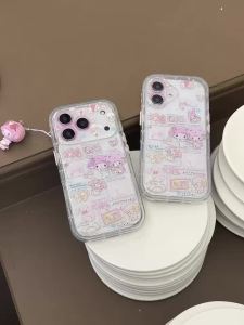 Sanrio | Cute My Melody Glitter Phone Case With 3D Doll Pendant Shockproof Big Window Lens Protective Cover For iPhone 16 15 14 17Pro Max