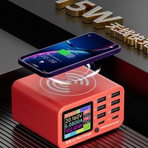 Sạc Không Dây Thông Minh Shanba NO2 HS220 Với QC 3.0 8 Cổng USB Màn Hình LCD Trạm Sạc Nhanh Đa Thiết Bị Cho Điện Thoại Di Động Và Máy Tính