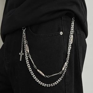 KunJoe Layered Punk Cross Metal Chain Pendant Keychain for Women Men Pants Jeans Biker Goth Rock Belt Chains Jewelry Accessories