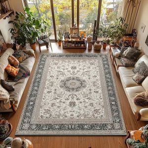 Thảm Trải Sàn VIKAMA Royal Isfahan Giặt Máy Được Không Trơn Trượt Mềm Mại Dùng Cho Phòng Khách Phòng Ngủ Phong Cách Hiện Đại Trang Trí Nhà Cửa 100% Polyester