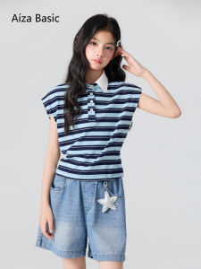 Aiza basic | Sleeveless Striped Collar New Summer T-Shirt