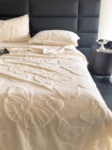 STILOVH White Butterfly Emboss Flannel Throw Blanket Super Soft Fluffy Microfiber Fleece Blankets Kumot makapal malambot