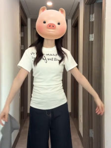 BINKAFENNY | Slim Fit Round Neck Short Sleeve T-Shirt Womens Summer Unique Beautiful Waist-Cinching Top Korean Style Commute Fashion