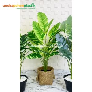 Pohon Artificial Pohon Plastik Daun Musa Florida X18 Semi Latex Cover Pot Anyaman Purun Handle Pajangan Dekorasi Ruangan Rumah Aesthetic