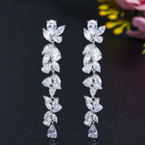 SEQUITO Luxury Bride Engagement Jewelry: Super Long Dangle Marquise Cut Earrings