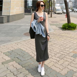 Modal Long Sleeveless Backless High Waist A-Line Knitted Dress Women Summer Slim Fit Base Layer Vest Dress Loose Black Dress