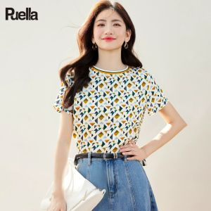 puella | Áo Thun Chiffon In Hình Hình Học Tay Ngắn