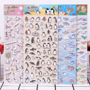 3D Mini Animal Stickers Stick Figure Penguin Shark Dinosaur Cartoon Reward Baby Handmade Paste Toys for Children Education