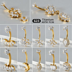 1PC Titanium Carved Zircon Belly Button Stud Cz Flower/Moon Marquise Zircon Navel Piercing Body Jewelry 16G