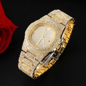 2023 Fashion Iced Out Watch Men Diamond Steel Hip Hop Mens Watches Top Brand Luxury Gold Clock Men Casual Watches