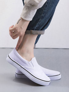 RuiAn Doudou Canvas Shoes Thick Bottom Slip-On Mens Womens White Pure Black Large Size 41-43 No-Lace Lazy Shoes Casual round Toe Low Top Rubber Outsole