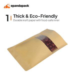 50pcs Kraft Paper Stand Up Resealable Pouch Bag Resealable Black White Food Packaging Bag with Window