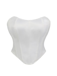 Womens Solid Satin Strapless Corset Sweetheart Neck Back Lace Up Waist Cincher Bustier Top