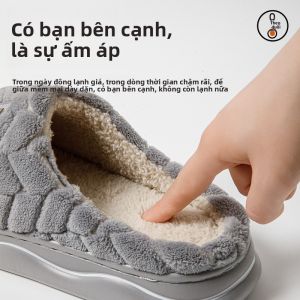 MONLEYTA | Dép bông mùa đông đế dày chống trượt trong nhà cho cặp đôi đế xuồng lông cừu dép đi trong nhà cho nữ