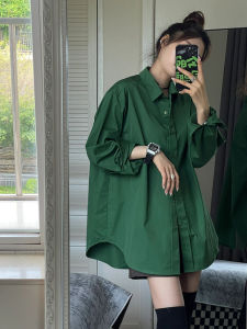 Loose Fit Pure Cotton Thin Shirt Womens Spring New Fashionable Asymmetrical Hemline Mid-Length French Style Polo Collar Shirt