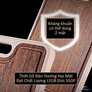 Thớt Gỗ Đàn Hương 2 Mặt SSGP 37x27cm Thớt Kháng Khuẩn 99.9% Chống Mốc Viền Nhựa PP Chống Sốc Tích Hợp Chỗ Mài Gừng Tỏi Cao Cấp Đạt Chất Lượng LFGB Đức