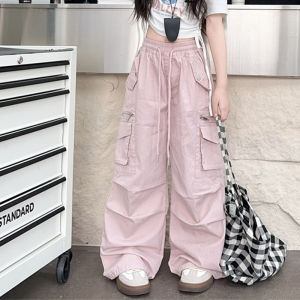 กางเกงขายาวทรงหลวมสบาย ๆ สำหรับเด็กผู้หญิง ทรงหลวม กระเป๋าหลายช่อง ฤดูใบไม้ผลิและฤดูใบไม้ร่วง กางเกงขายาวสำหรับเด็กโต