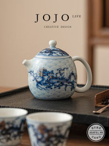 JOJOS L. PD.Local Ceramic Tea Pot Dragon Pattern Blue And White round Egg Shape Tea Pot Nordic Style New Chinese Style