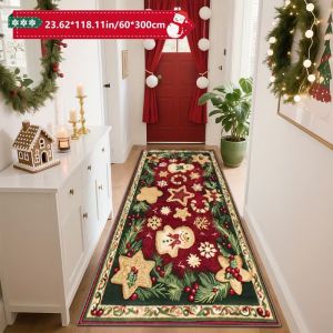 VIKAMA Christmas Long Runner Rug Non‑Slip Xmas Ornament Print Floor Mat for Hallway Entryway Holiday Home Decor