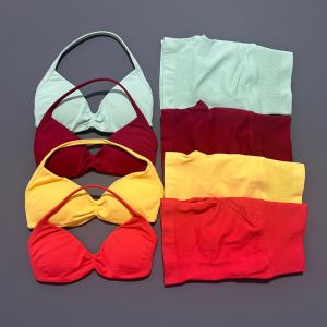 2 Piece Histello Sport Set Women Seamless Yoga Tank Bra High Waist Scrunch Bum Gym Shorts Sets Fitness Running Workout Suit