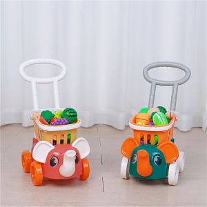 Kids Cart Trolley Toys Basket Simulation Vegetables Food Pretend Play Shopping Carts Kids Toys
