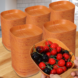 10pcs Kitchen Wood Grain Plastic Square Plate: A Stylish & Space-Saving Solution