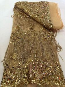 Luxury Tassels African Beaded Lace Fabric 2026 High-Quality Nigerian Sequins Lace Fabric for Womens Evening Wedding Dress