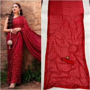 Stunning Red Sequences & Shining Stripe Work Saree (Pre-order : 2/3 Weeks Delivery) HR110424