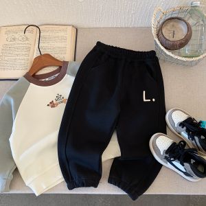 New 2025 Childrens Sport Pants Versatile Casual Embroidered Solid Color Boys Long Trousers Elastic Waist Sweatpants