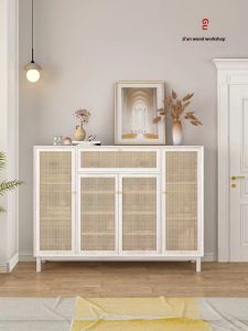 Minimalist Modern Rattan Shoe Cabinet Entrance Entrance Cabinet Cream Style Chest of Drawers For Home Large Capacity Locker Sideboard Cabinet