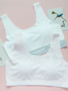 Girls Development Underwear Ice Silk Jacquard Seamless Vest Girl Student Fixed Chest Pad Bra Summer Thin