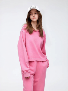 URLAZH | Áo Hoodie Bông Mờ Chống Lão Hóa Màu Hồng Rộng Rãi