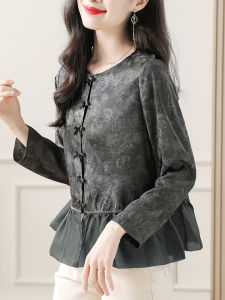 New Chinese Style National Trend Button up Shirt 2025 Autumn New Womens Fashionable Elegant High Collar Floral Shirt