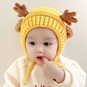 TLHA46 Gạc nai sừng tấm Mũ Dệt trẻ em Ấm tai Vải nhung lông Mũ Beanie trẻ em Hoạt hình Mềm Mũ vành tai Bé trai bé gái