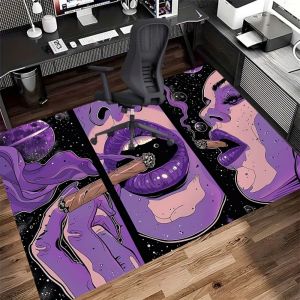 VIKAMA Luxury Purple Creative Smoking Ladies Printed Rug Living Room Bedroom Office Area Rug Machine Washable Home Decor