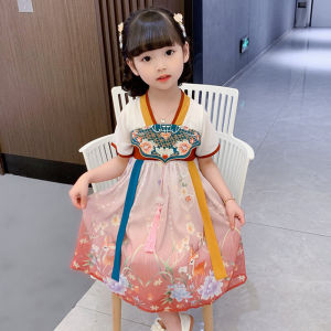 Princess Style Ancient Chinese Costume Childrens Dress Summer Short Sleeve Fairy Tale Princess Skirt for Girls Kids Fashion