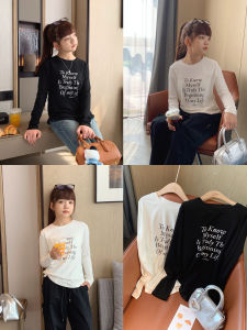Teenage Girls Casual Long Sleeve T-Shirt Letter Print Base Layer Top Korean Style Slim Fit Autumn Wear Versatile Childrens Clothing