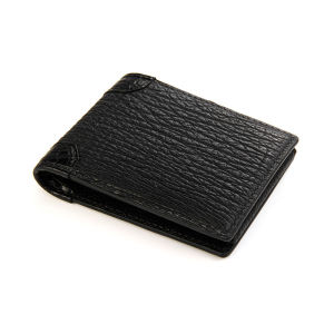 กระเป๋าสตางค์หนังปลาฉลามสีดำแฮนด์เมด กระเป๋าสตางค์แบบสั้น กระเป๋าใส่เอกสารแบบคลาสสิก กระเป๋าสตางค์แบบแยกเป็นสองชั้น กระเป๋าสตางค์หนังแท้