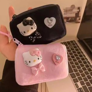 Pink Black Hello Kitty Purse Plush Bow Kitten Coin Purse Cute Girl Birthday Gift