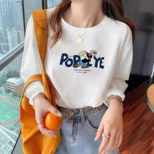 White Fleece Lined Long Sleeve T-Shirt Womens Loose Fit Base Layer Shirt Large Size Spring Season Korean Style round Neck